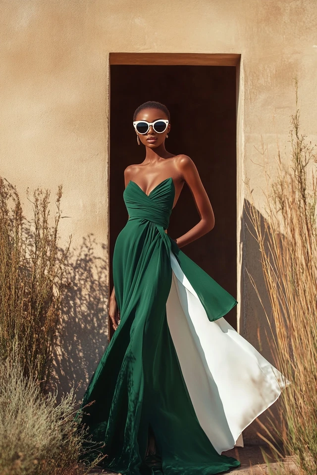 Emerald Green and Soft Ivory Pairings for Formal Dresses