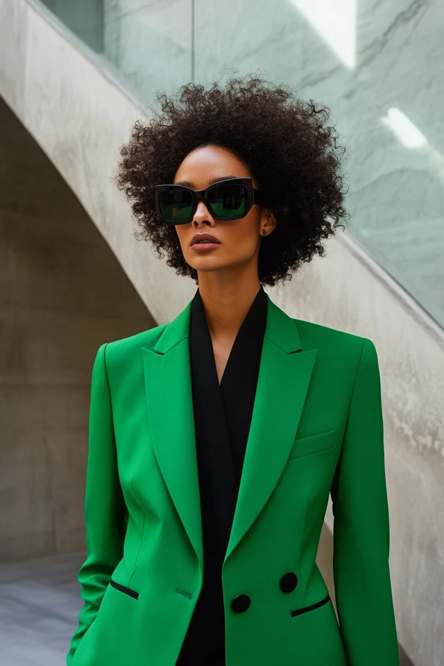 Bold Green and Black Combinations for Power Suits