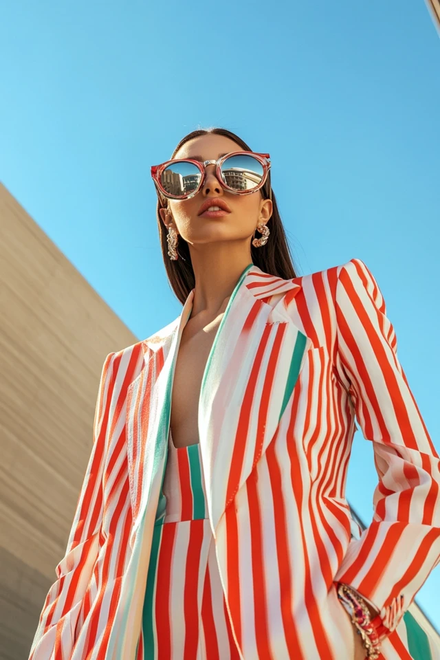 How to Wear Bold Stripes with Solid Colors in Pantsuits