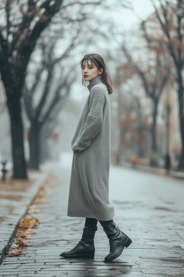 Layered Sweater Dresses for Cold but Dry Days