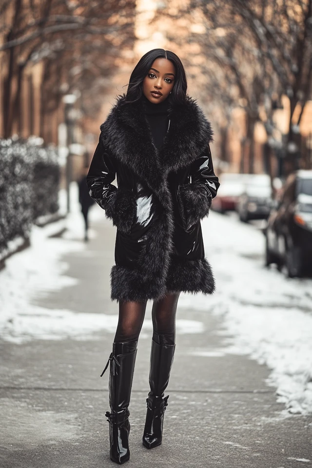 Pairing Faux Fur and Satin in Luxe Winter Coats