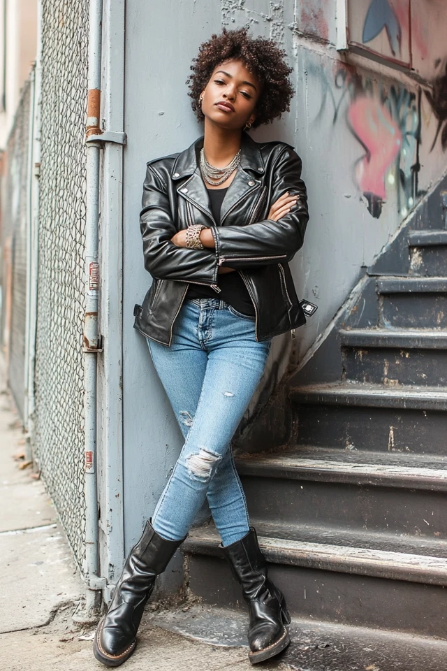 Mixing Smooth Leather and Rough Denim for Bold Outfits