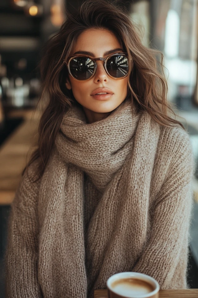 Cozy Coffee Shop Styles with Chunky Scarves