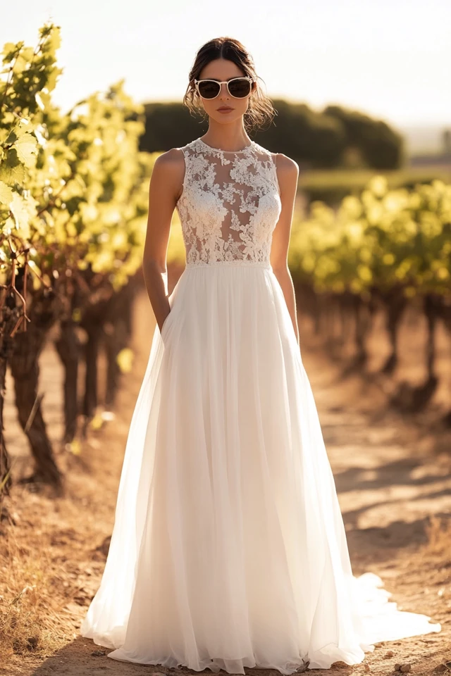 Romantic Vineyard Wedding Dresses with Lace Details