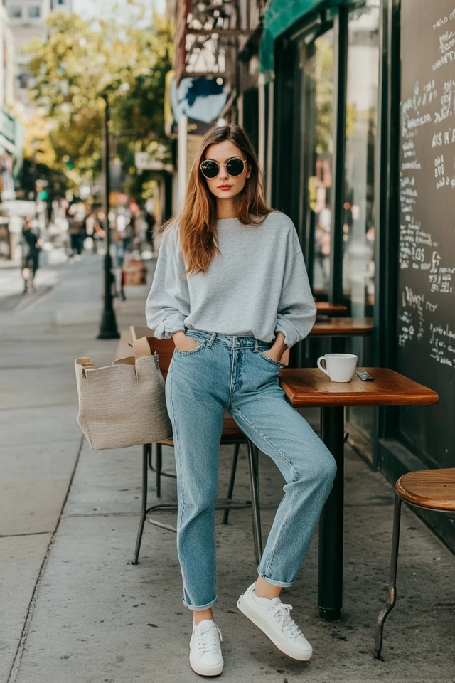 Casual Coffee Date Outfits with Relaxed Jeans