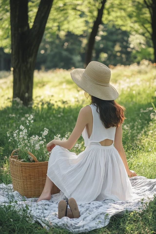 Stylish Picnic-in-the-Park Ensembles with Tiered Skirts