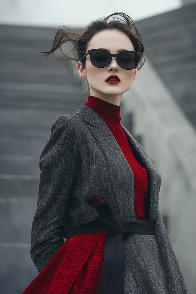 Mixing Deep Red and Cool Grey in Workwear Dresses: A Guide to Sophisticated Office Style