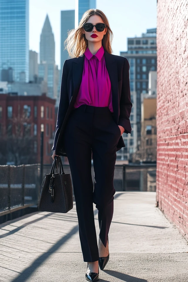 Mixing Navy and Magenta in Standout Office Wear