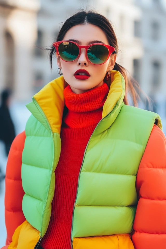 Puffer Vests in Bold Colors for Winter Occasions