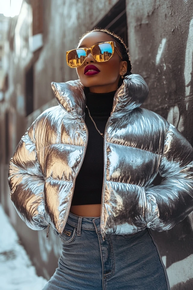 Metallic Puffer Jackets for Winter Street Style