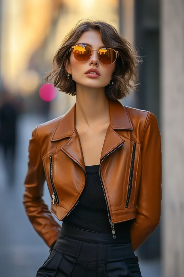 Cropped Leather Jackets with Sculpted Lines