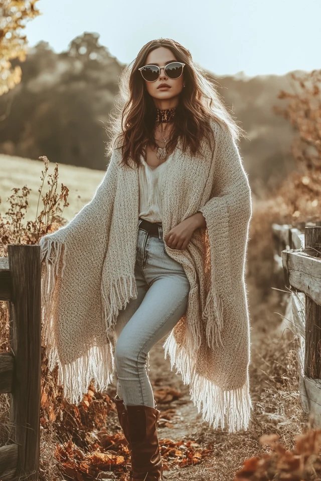 Warm Layered Ponchos for Windy Fall Weather