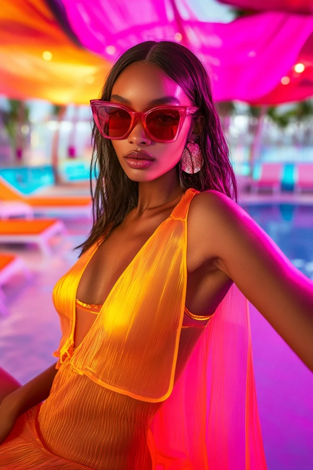 Bold Poolside Party Outfits with Neon Swim Covers: Vibrant Style for Summer Fun