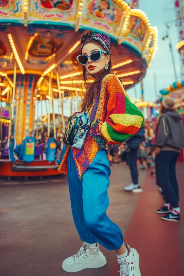 Vibrant Theme Park Attire with Fun Accessories: Stylish Comfort for a Day of Adventure