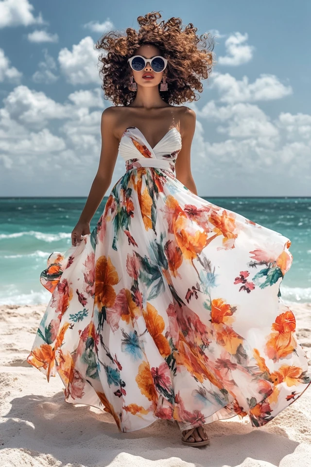 Stylish Destination Wedding Dresses with Beachy Prints: Effortless Elegance by the Shore