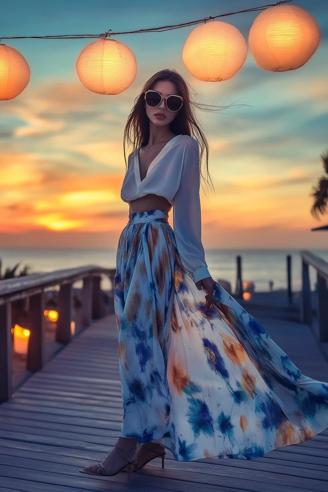 Relaxed Sunset Stroll Looks with Flowy Wrap Skirts: Effortless Elegance for Golden Hour