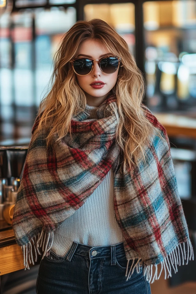 Cozy Coffee House Outfits with Blanket Scarves: Warmth and Style for Relaxed Moments