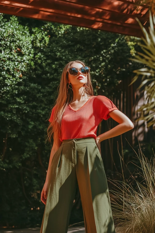 Olive Green and Coral Mixes for Effortless Casual Looks