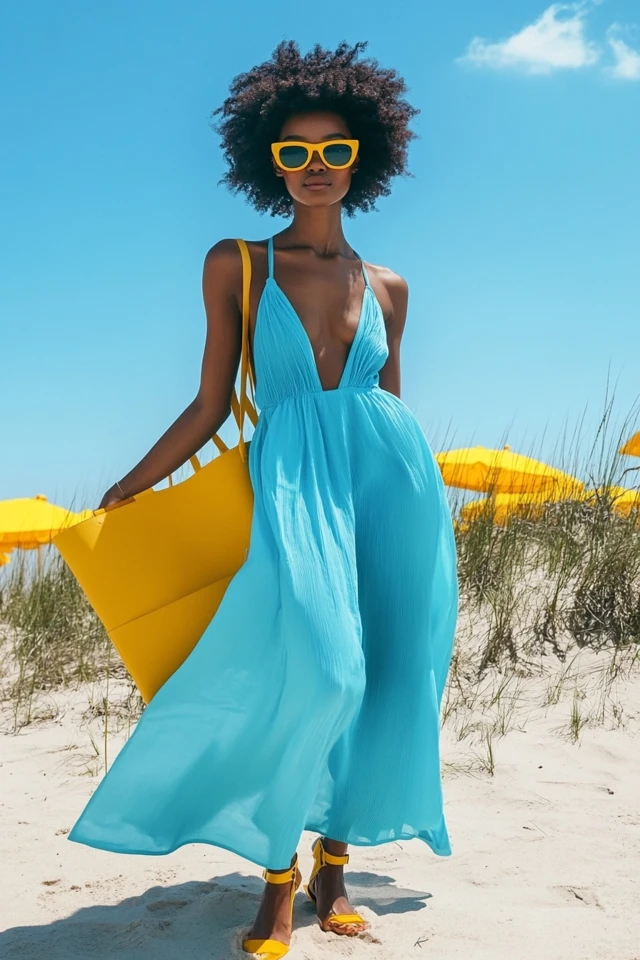 Aqua Blue and Bright Yellow Pairings for Beach Looks