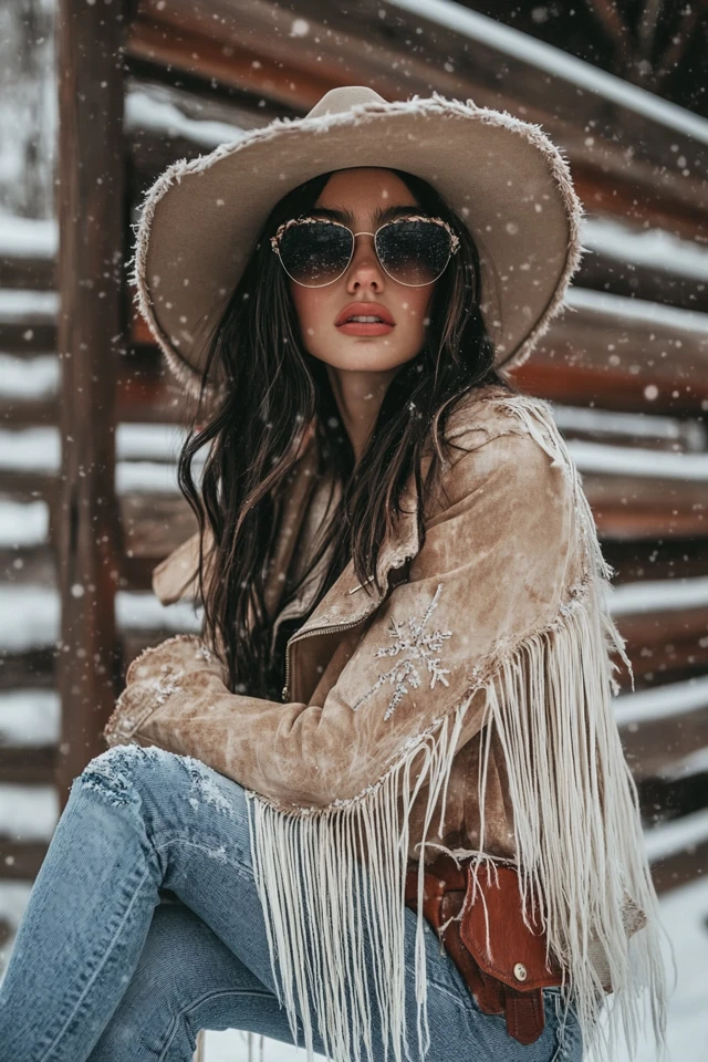 Fringe Details in Jackets for Winter Western Looks