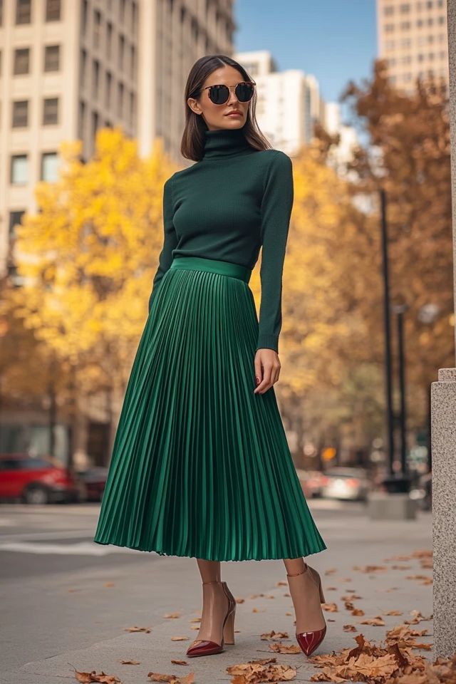 Pleated Midi Skirts in Jewel Tones for Fall