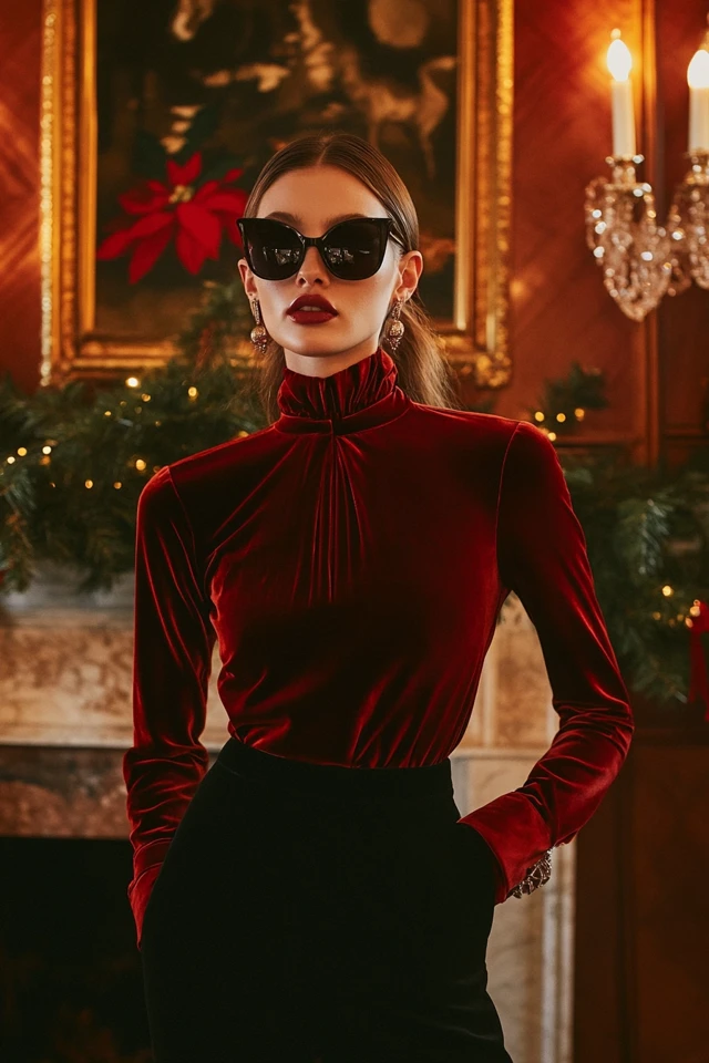 Elegant Holiday Dinner Outfits with Velvet Blouses