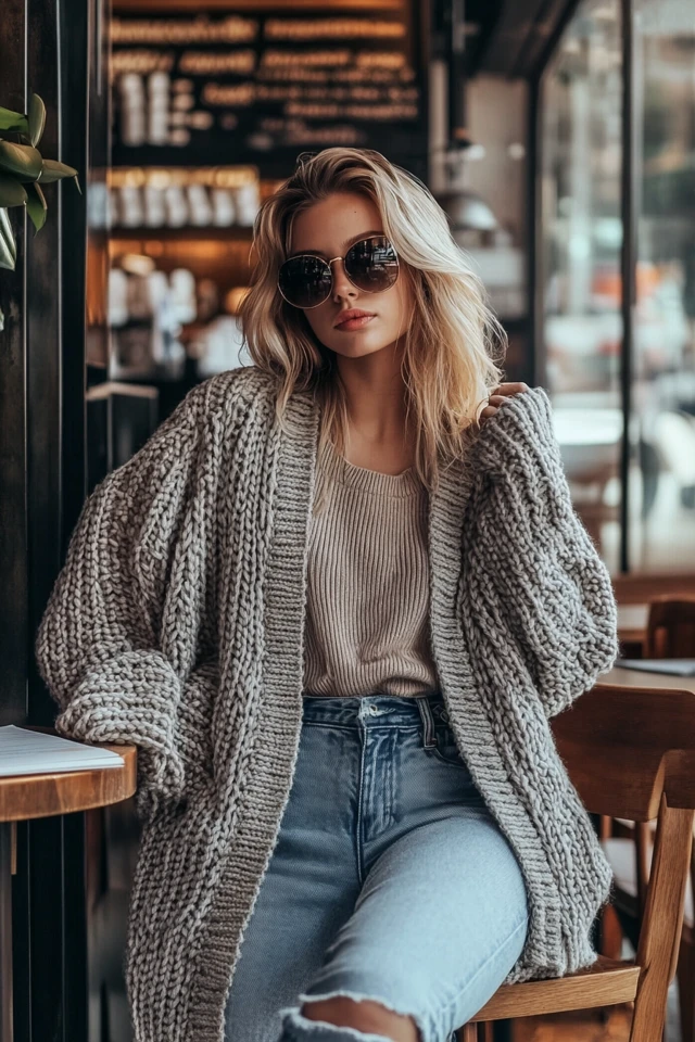 Casual Work-from-Café Styles with Knit Cardigans