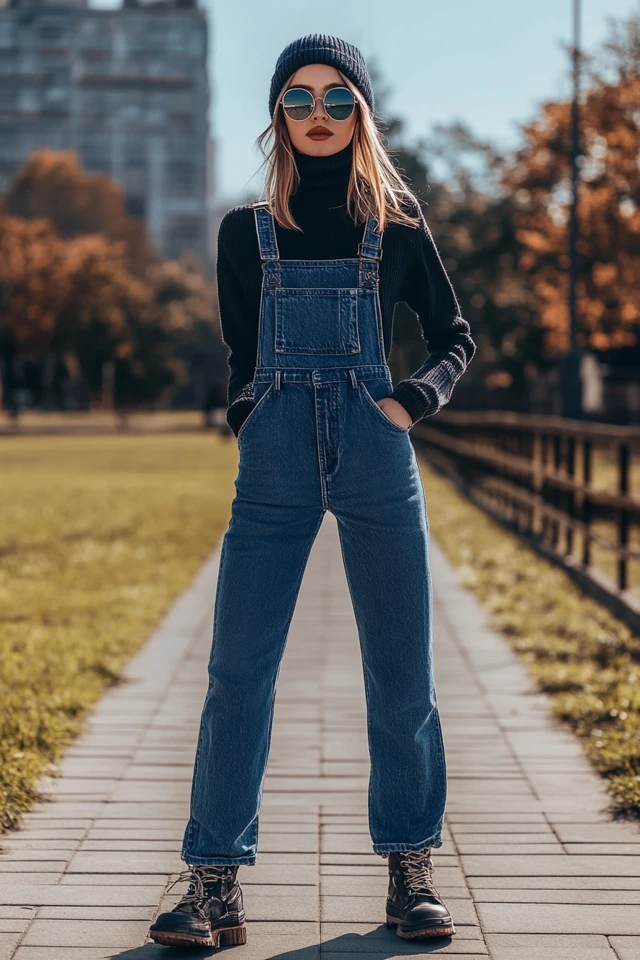 Relaxed Denim Overalls for Windy Days on the Go