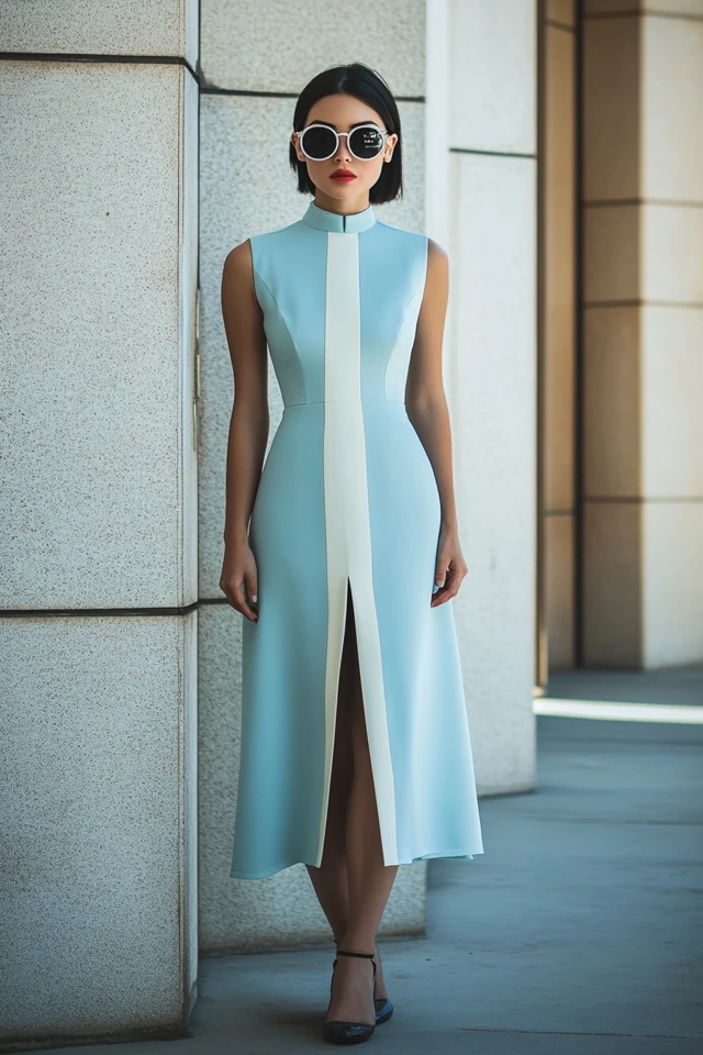 Crisp Light Blue and Cream Pairings for Work Dresses