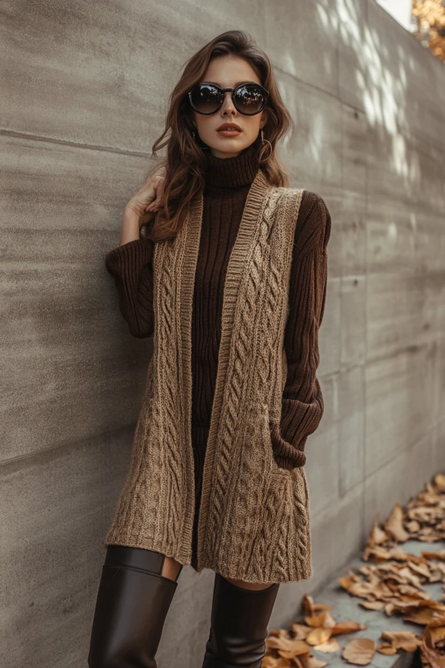 Knit Vest Dresses with Knee-High Boots for Fall