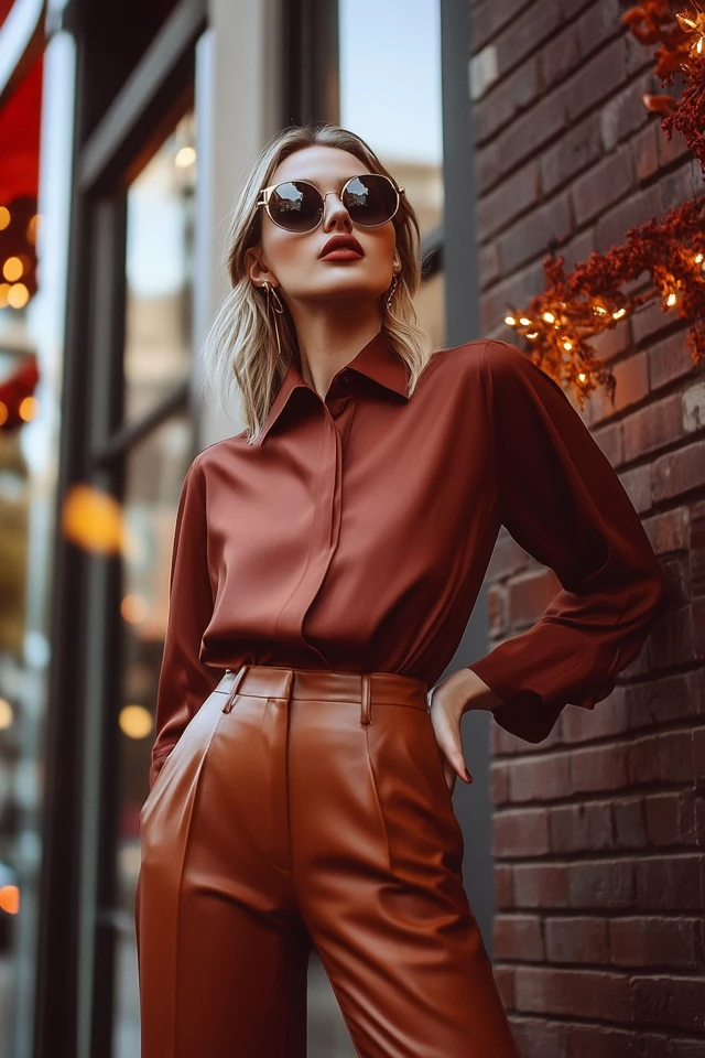 Faux Leather Pants for Sleek Fall Evening Outfits