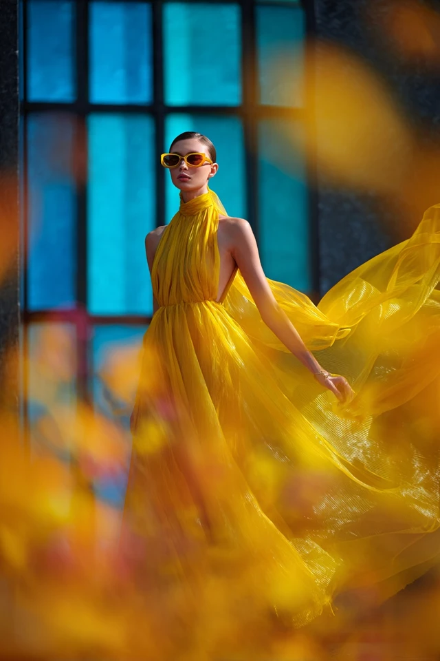 Chic Safflower Organza Evening Ensemble