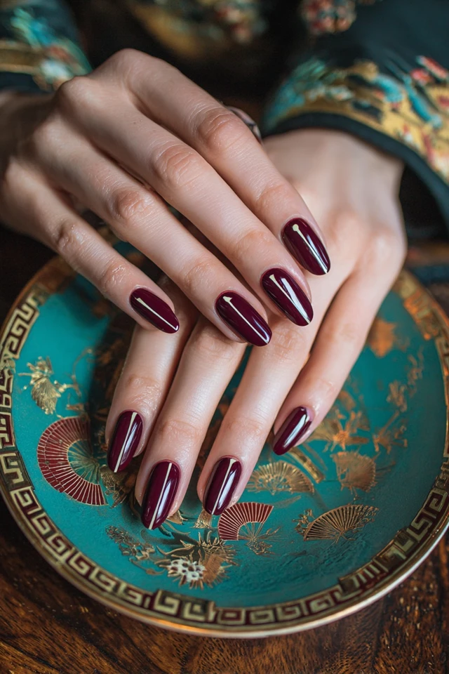 Polished Art Deco Edge Geometry Nails