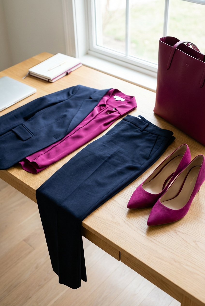 Mixing Navy And Magenta In Standout Office Wear