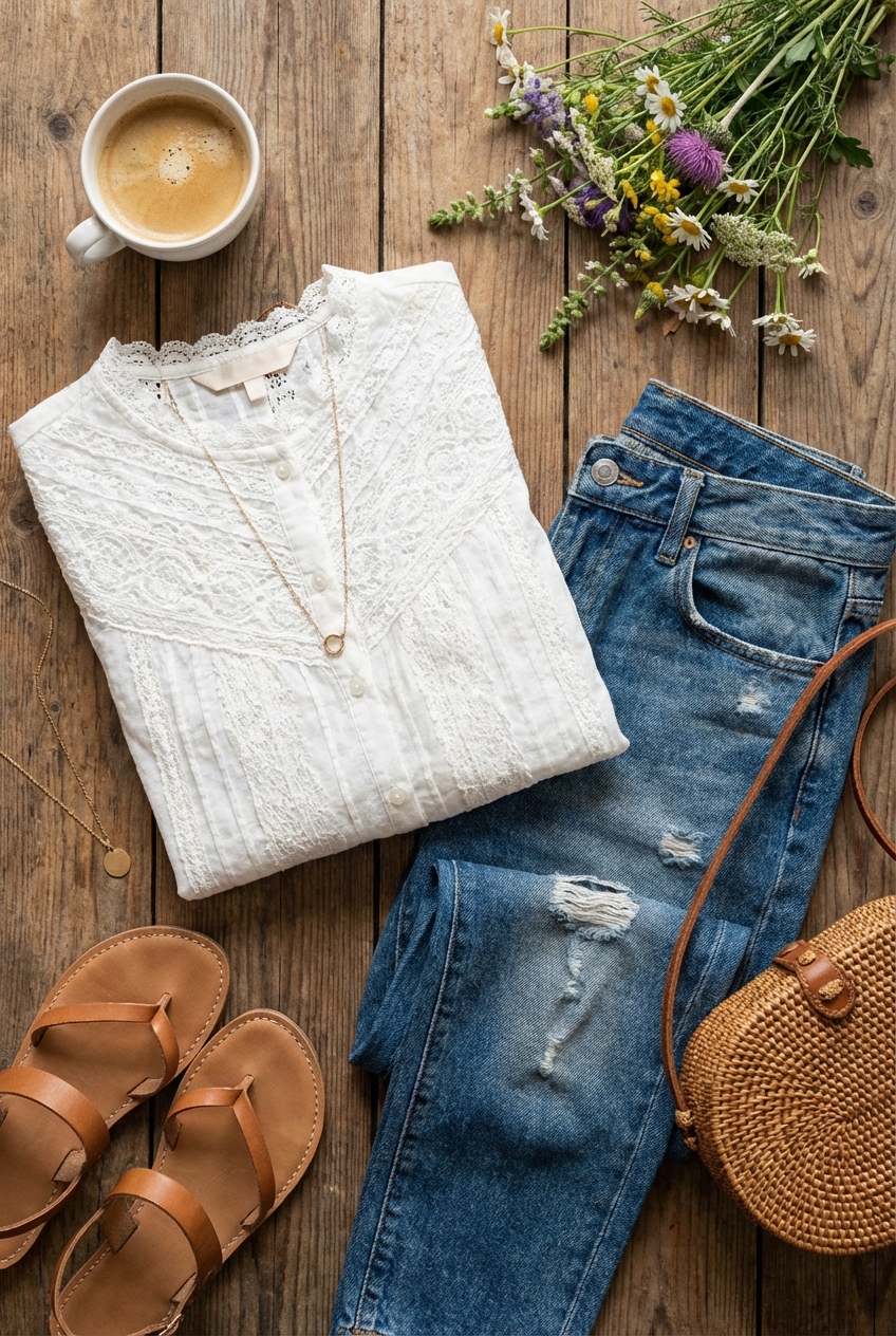 Pairing Lace With Denim For Romantic Casual Outfits A Perfect Blend Of Softness And Edge