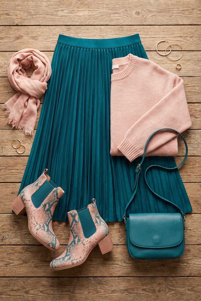 Rich Teal And Blush Combinations For Everyday Skirts